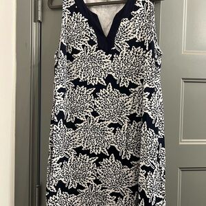 Crown & Ivy Navy and White Leaf Print Dress
